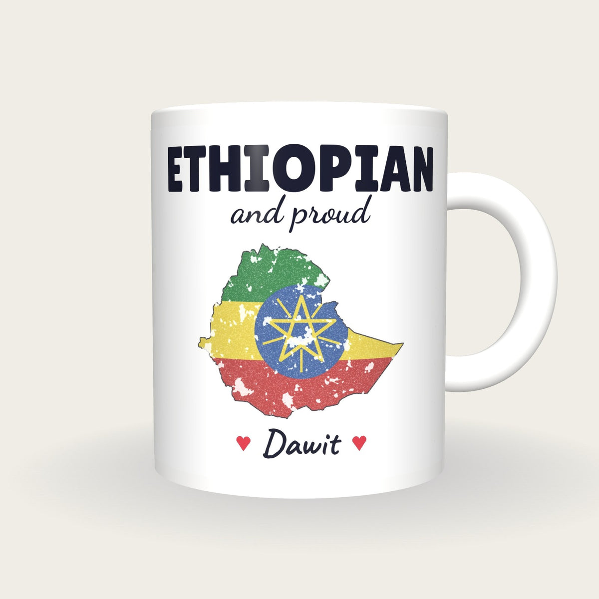 Personalised Ethiopia Map Mug, Ethiopian And Proud, front