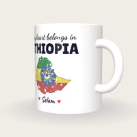 Personalised Ethiopia Map Mug, My Heart Belongs In Ethiopia, three-quarter view