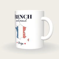 Personalised France Map Mug, French And Proud, three-quarter view