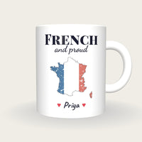 Personalised France Map Mug, French And Proud, front