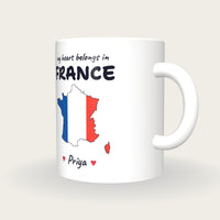 Personalised France Map Mug, My Heart Belongs In France, three-quarter view