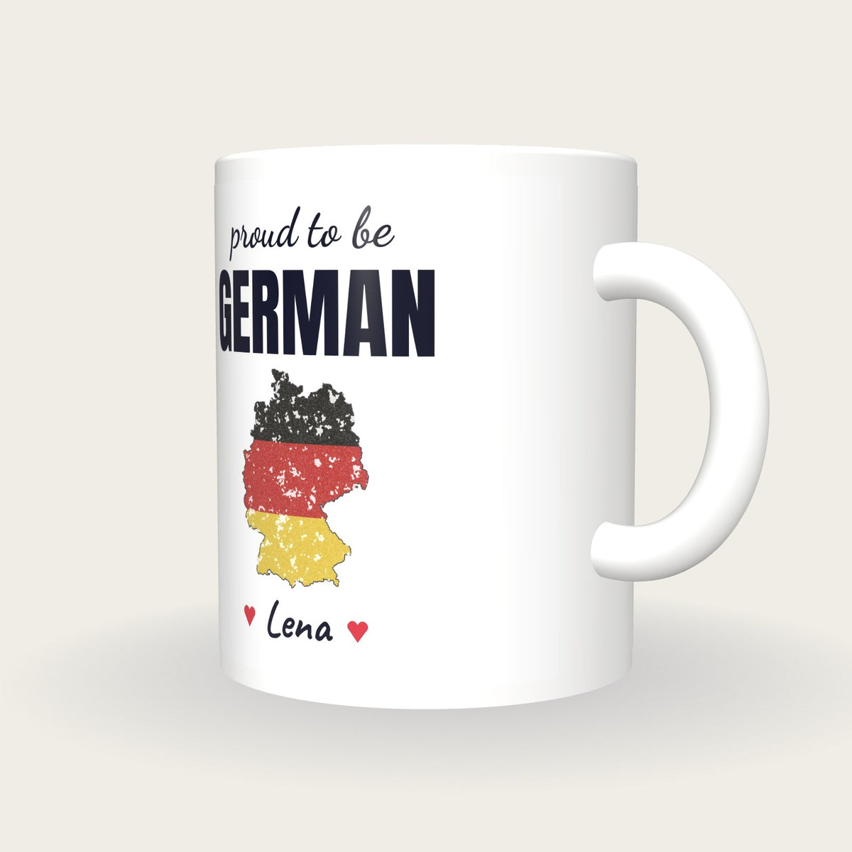 Personalised Germany Map Mug, Proud To Be German, three-quarter view