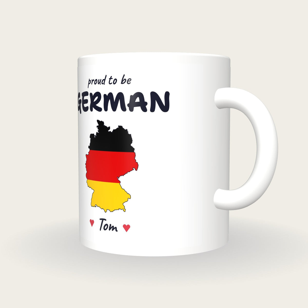 Personalised Germany Map Mug, Proud To Be German, three-quarter view