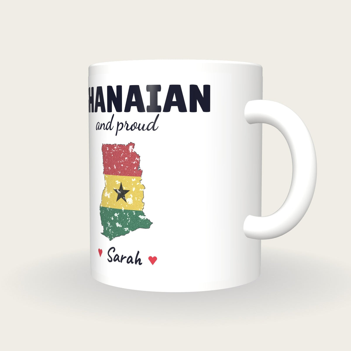 Personalised Ghana Map Mug, Ghanaian And Proud, three-quarter view