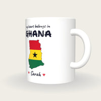 Personalised Ghana Map Mug, My Heart Belongs In Ghana, three-quarter view