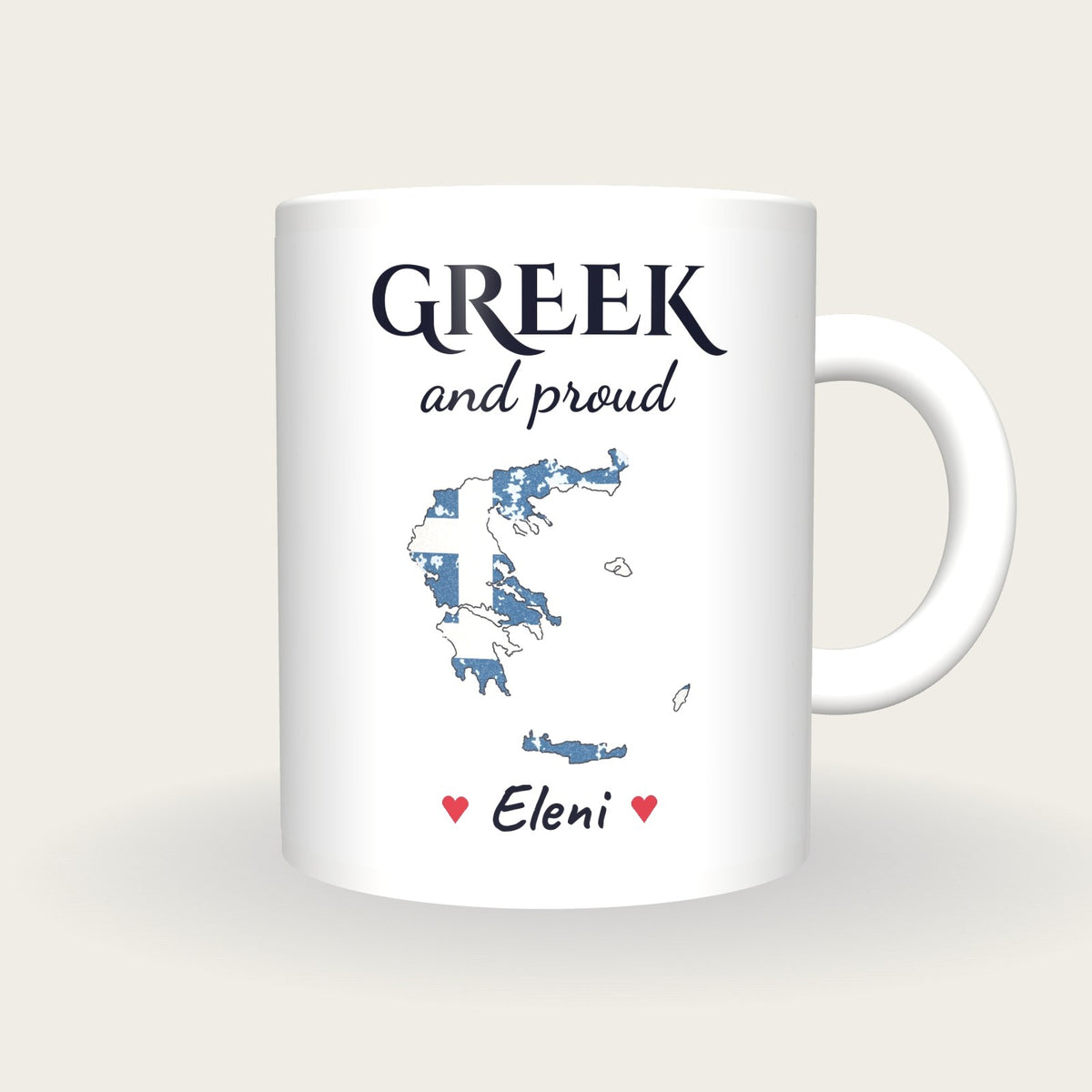Personalised Greece Map Mug, Greek And Proud, front
