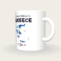 Personalised Greece Map Mug, My Heart Belongs In Greece, three-quarter view