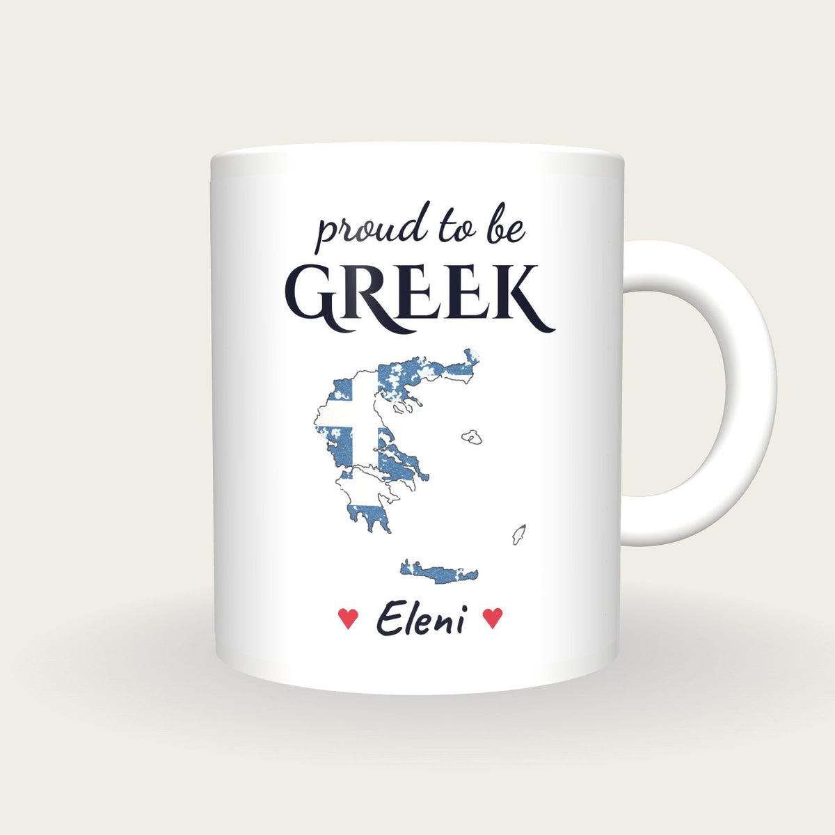 Personalised Greece Map Mug, Proud To Be Greek, front