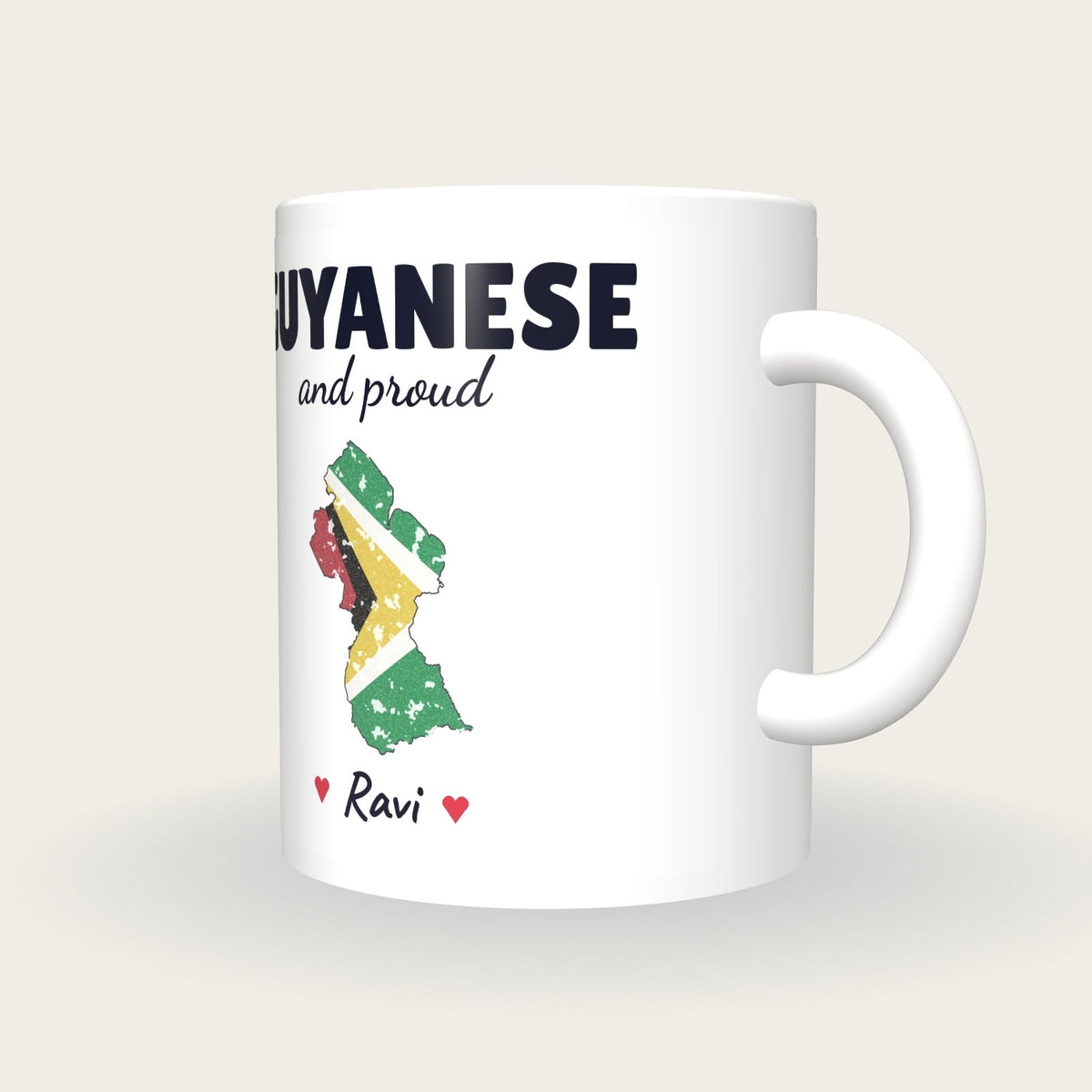 Personalised Guyana Map Mug, Guyanese And Proud, three-quarter view