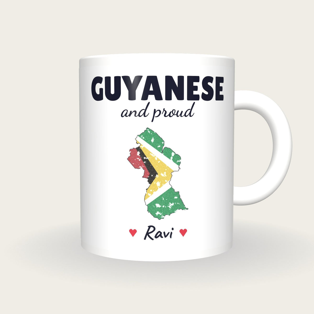 Personalised Guyana Map Mug, Guyanese And Proud, front