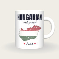 Personalised Hungary Map Mug, Hungarian And Proud, front