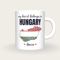 Personalised Hungary Map Mug, My Heart Belongs In Hungary, front