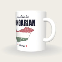 Personalised Hungary Map Mug, Proud To Be Hungarian, three-quarter view