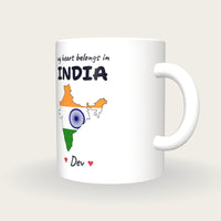 Personalised India Map Mug, My Heart Belongs In India, three-quarter view