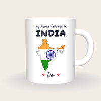 Personalised India Map Mug, My Heart Belongs In India, front