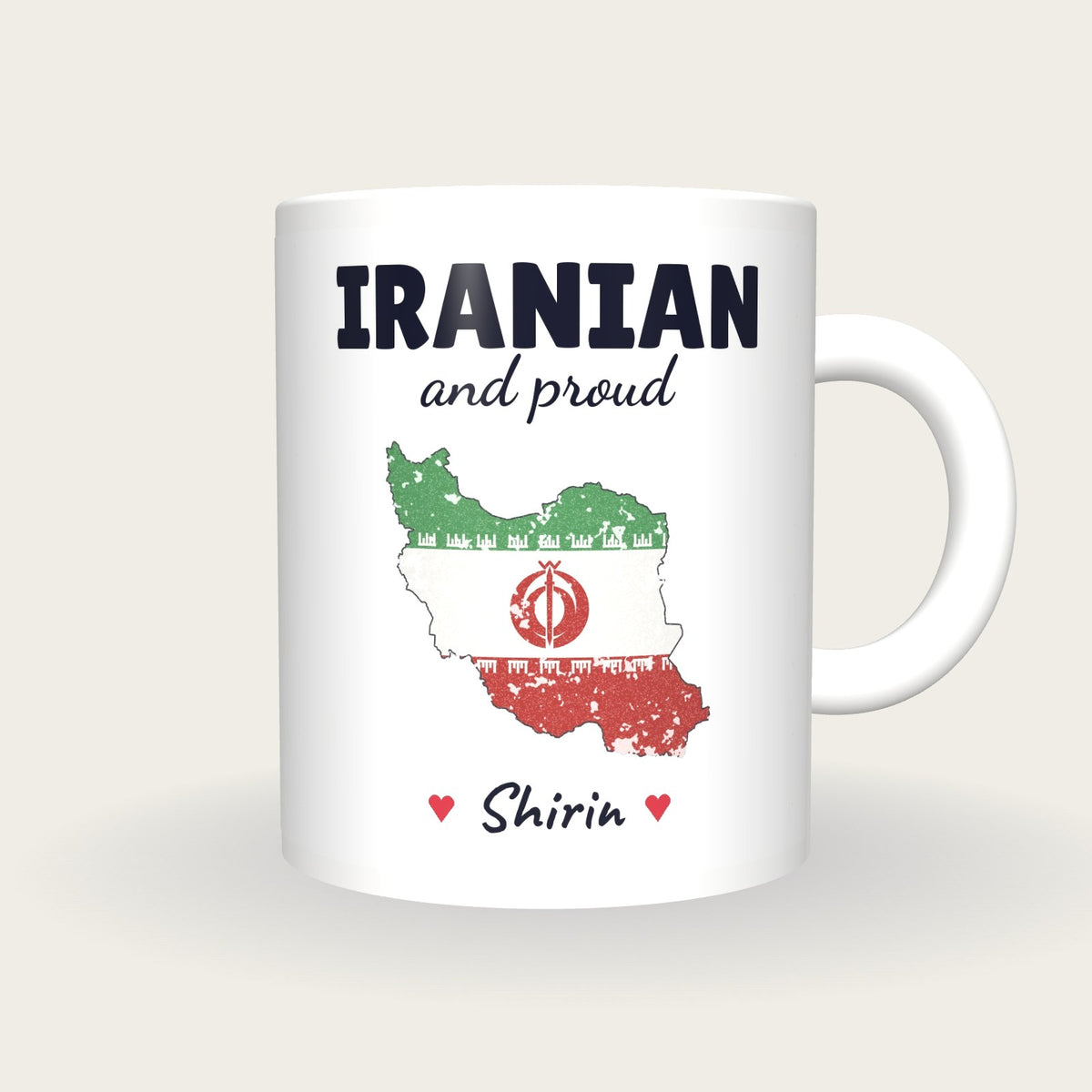 Personalised Iran Map Mug, Iranian And Proud, front