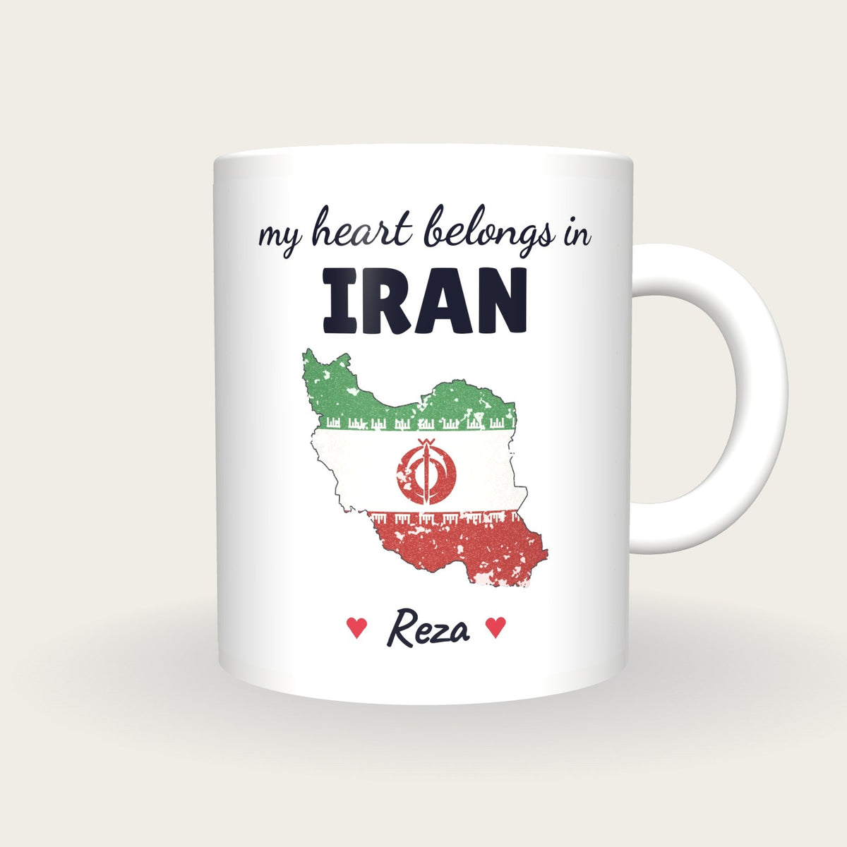 Personalised Iran Map Mug, My Heart Belongs In Iran, front