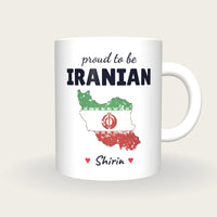 Personalised Iran Map Mug, Proud To Be Iranian, front