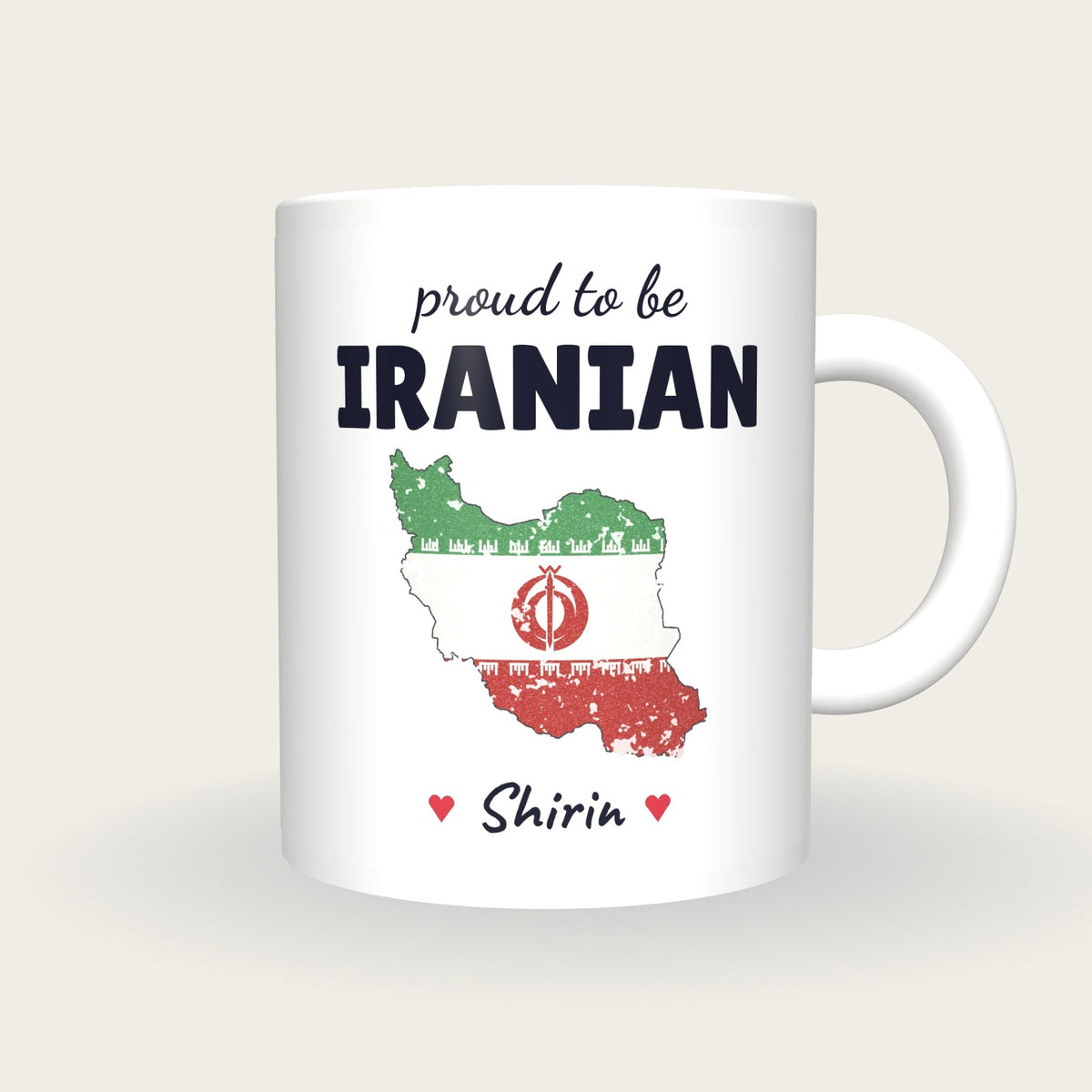Personalised Iran Map Mug, Proud To Be Iranian, front
