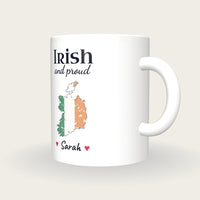 Personalised Ireland Map Mug, Irish And Proud, three-quarter view