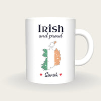 Personalised Ireland Map Mug, Irish And Proud, front