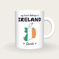 Personalised Ireland Map Mug, My Heart Belongs In Ireland, front