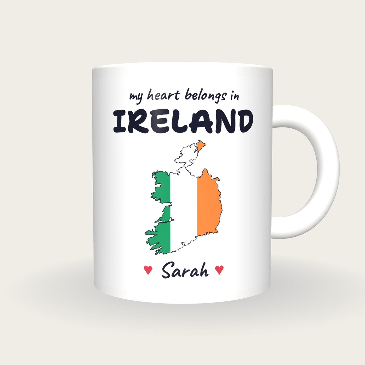Personalised Ireland Map Mug, My Heart Belongs In Ireland, front