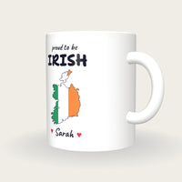 Personalised Ireland Map Mug, Proud To Be Irish, three-quarter view