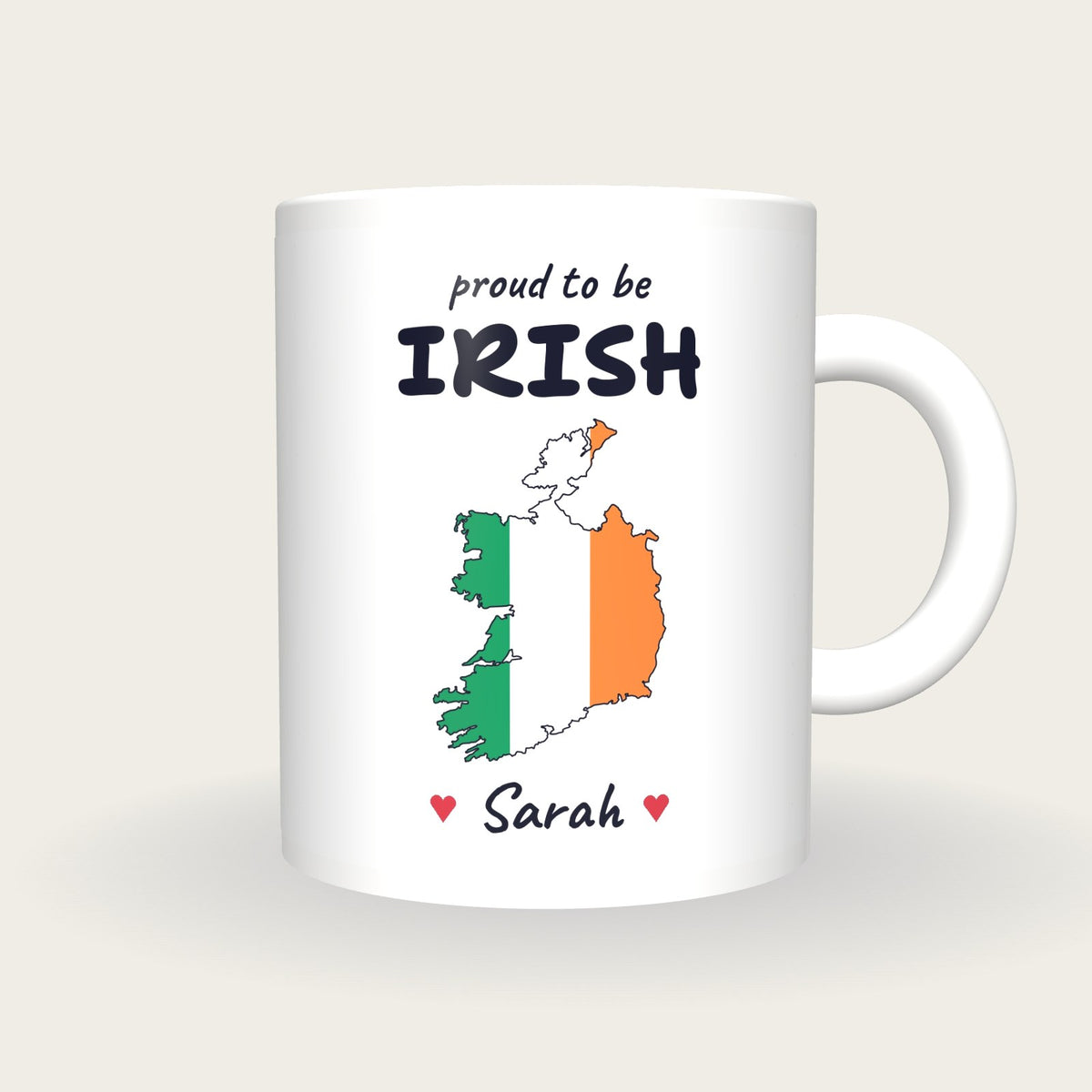 Personalised Ireland Map Mug, Proud To Be Irish, front