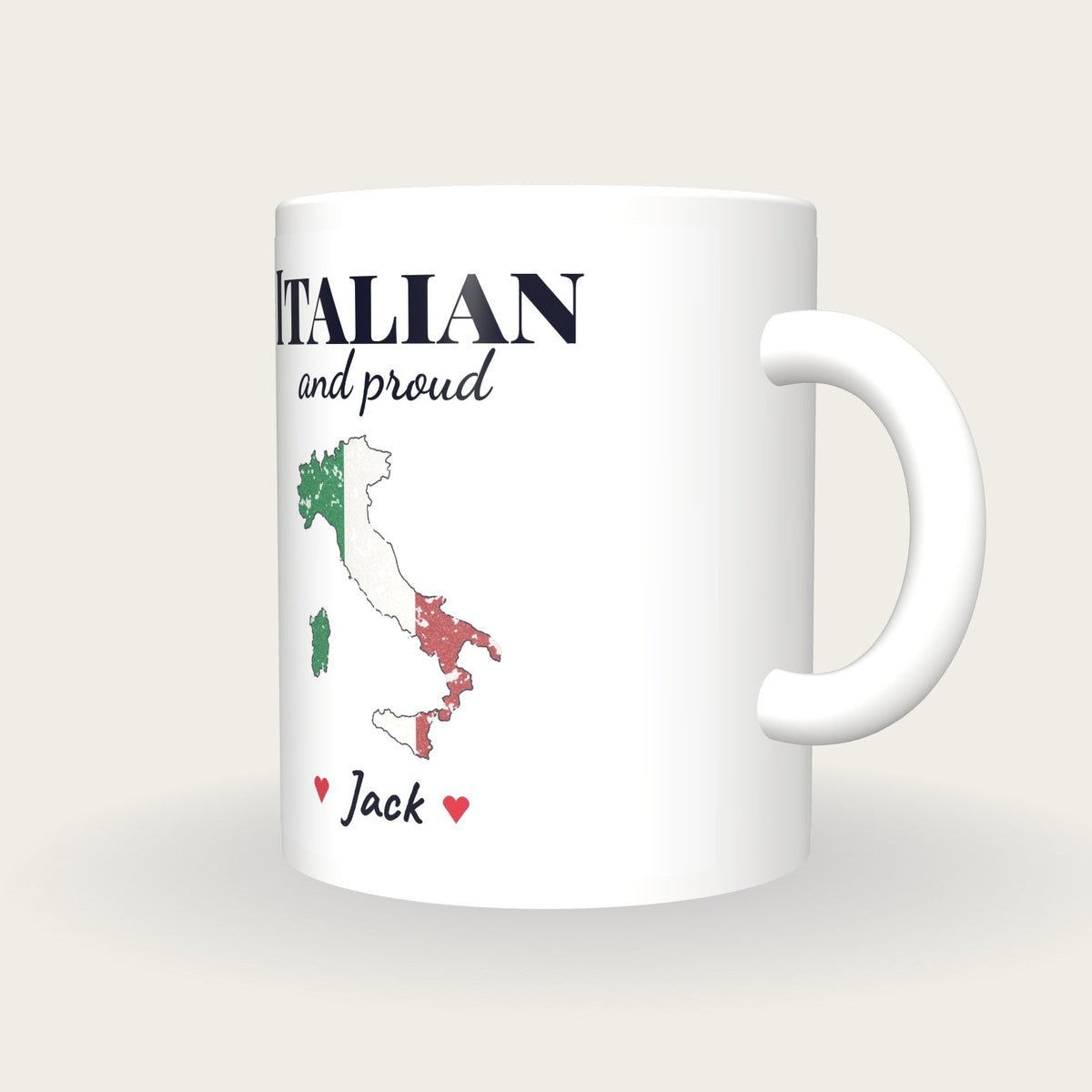 Personalised Italy Map Mug, Italian And Proud, three-quarter view