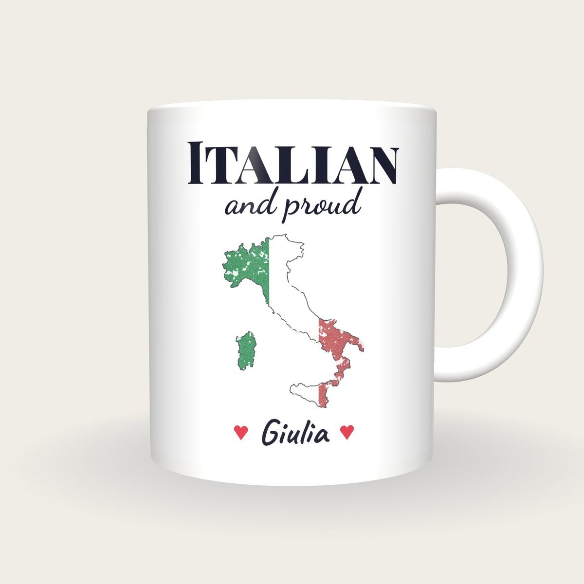 Personalised Italy Map Mug, Italian And Proud, front
