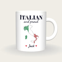 Personalised Italy Map Mug, Italian And Proud, front