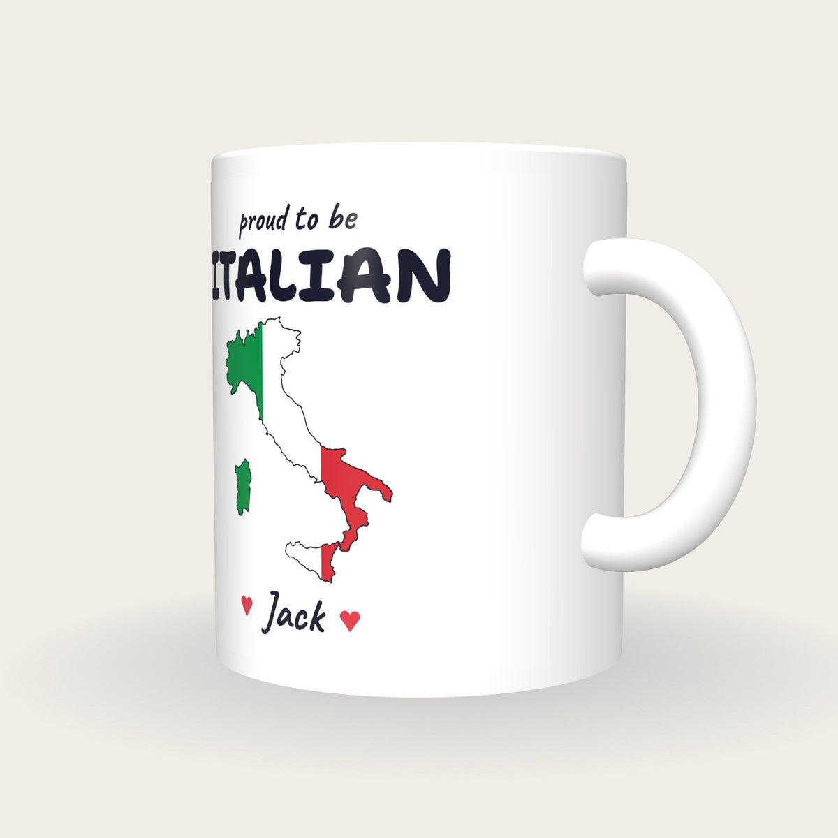 Personalised Italy Map Mug, Proud To Be Italian, three-quarter view