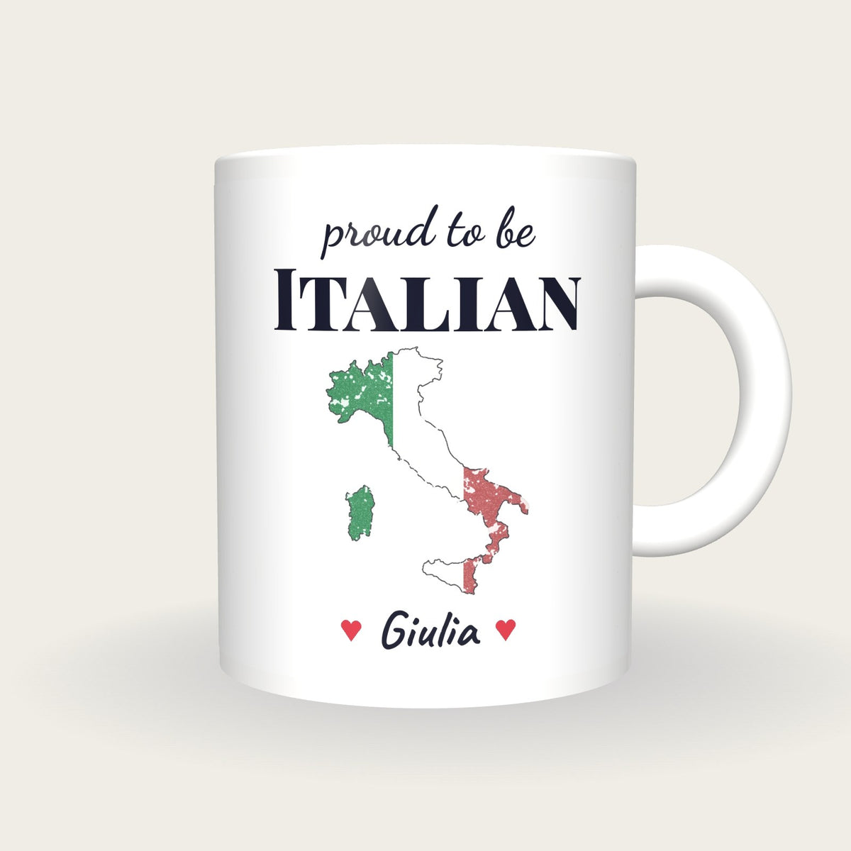 Personalised Italy Map Mug, Proud To Be Italian, front