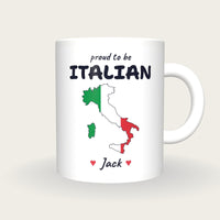 Personalised Italy Map Mug, Proud To Be Italian, front