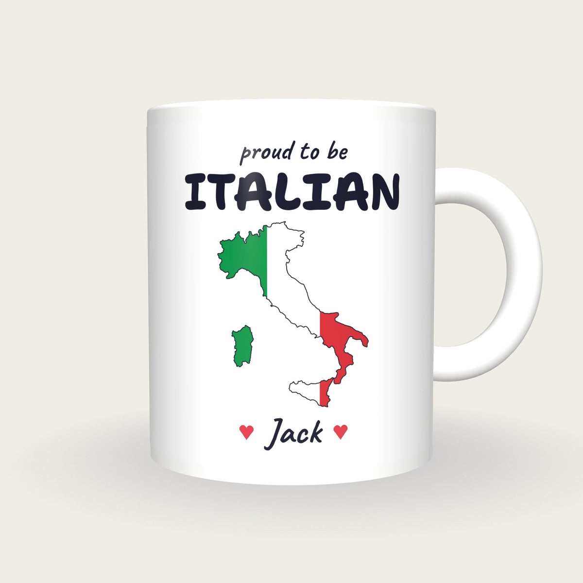 Personalised Italy Map Mug, Proud To Be Italian, front