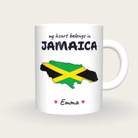 Personalised Jamaica Map Mug, My Heart Belongs In Jamaica, front