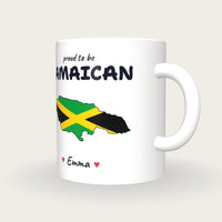 Personalised Jamaica Map Mug, Proud To Be Jamaican, three-quarter view