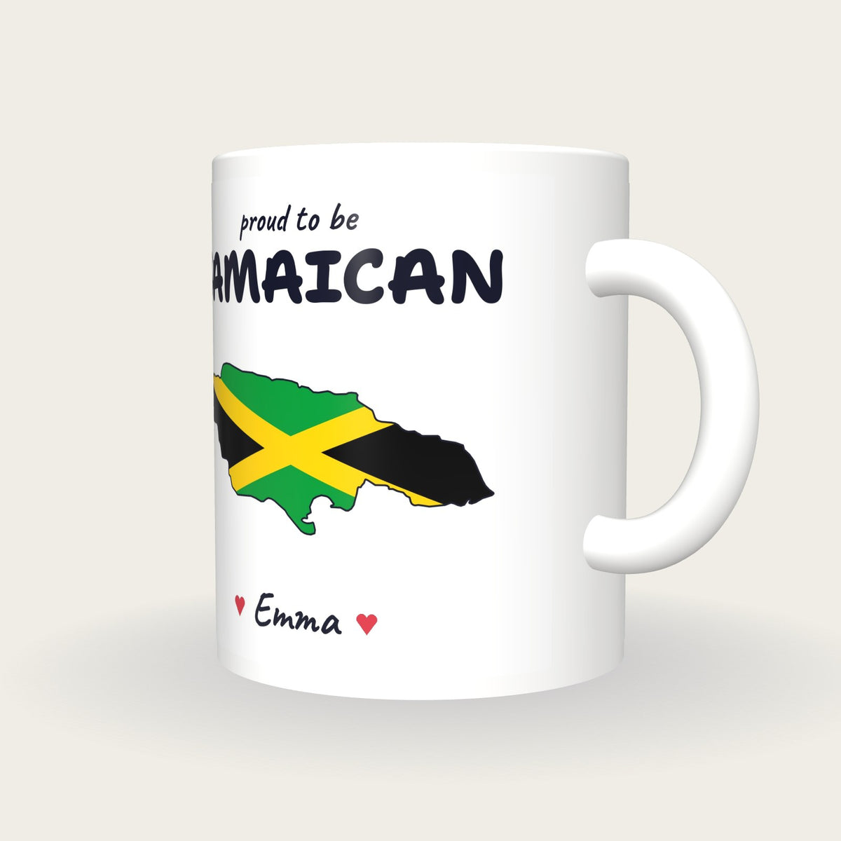 Personalised Jamaica Map Mug, Proud To Be Jamaican, three-quarter view