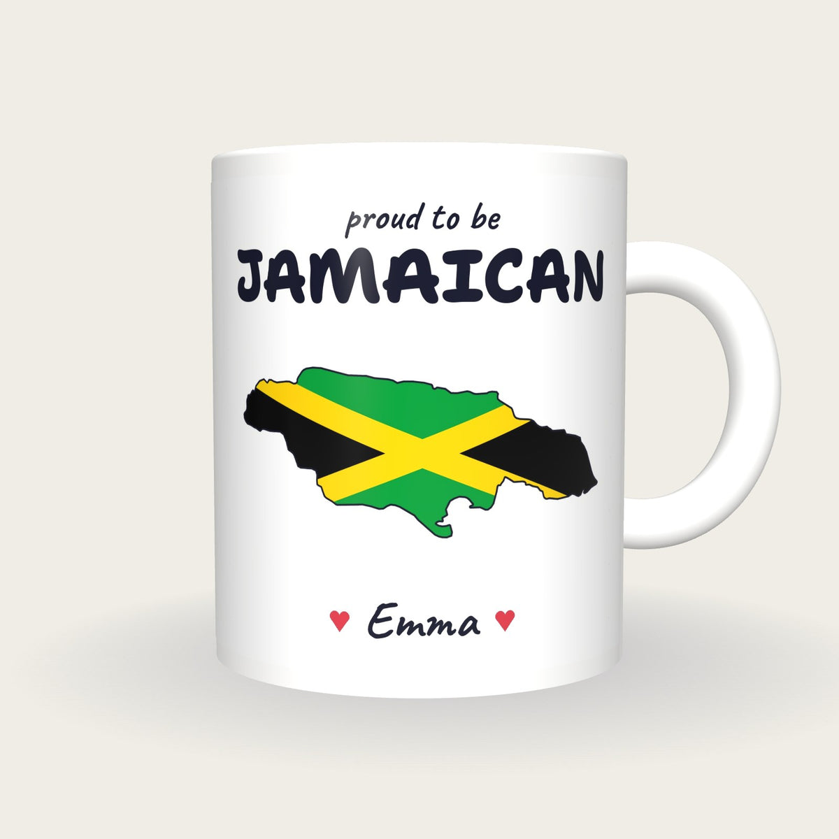 Personalised Jamaica Map Mug, Proud To Be Jamaican, front