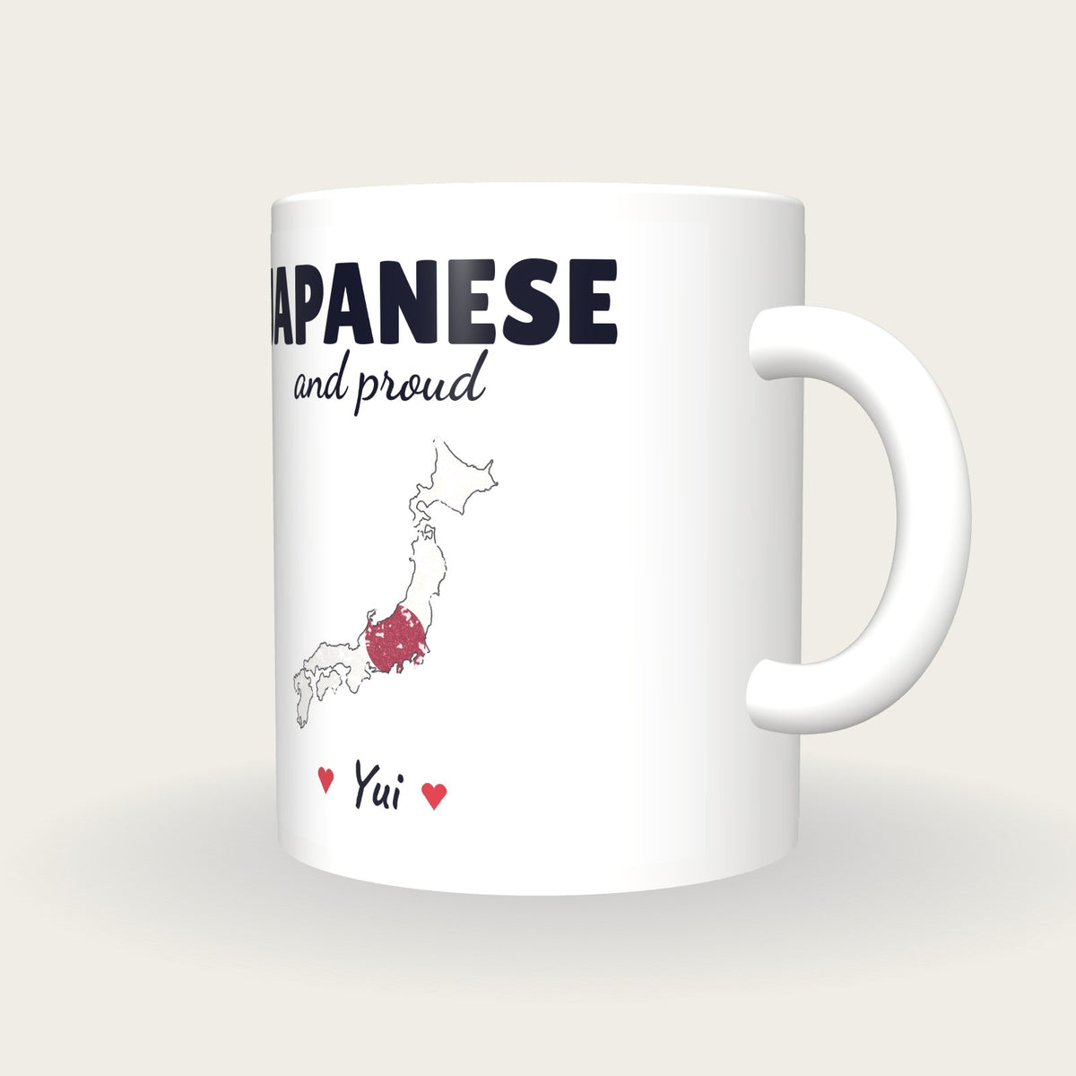 Personalised Japan Map Mug, Japanese And Proud, three-quarter view