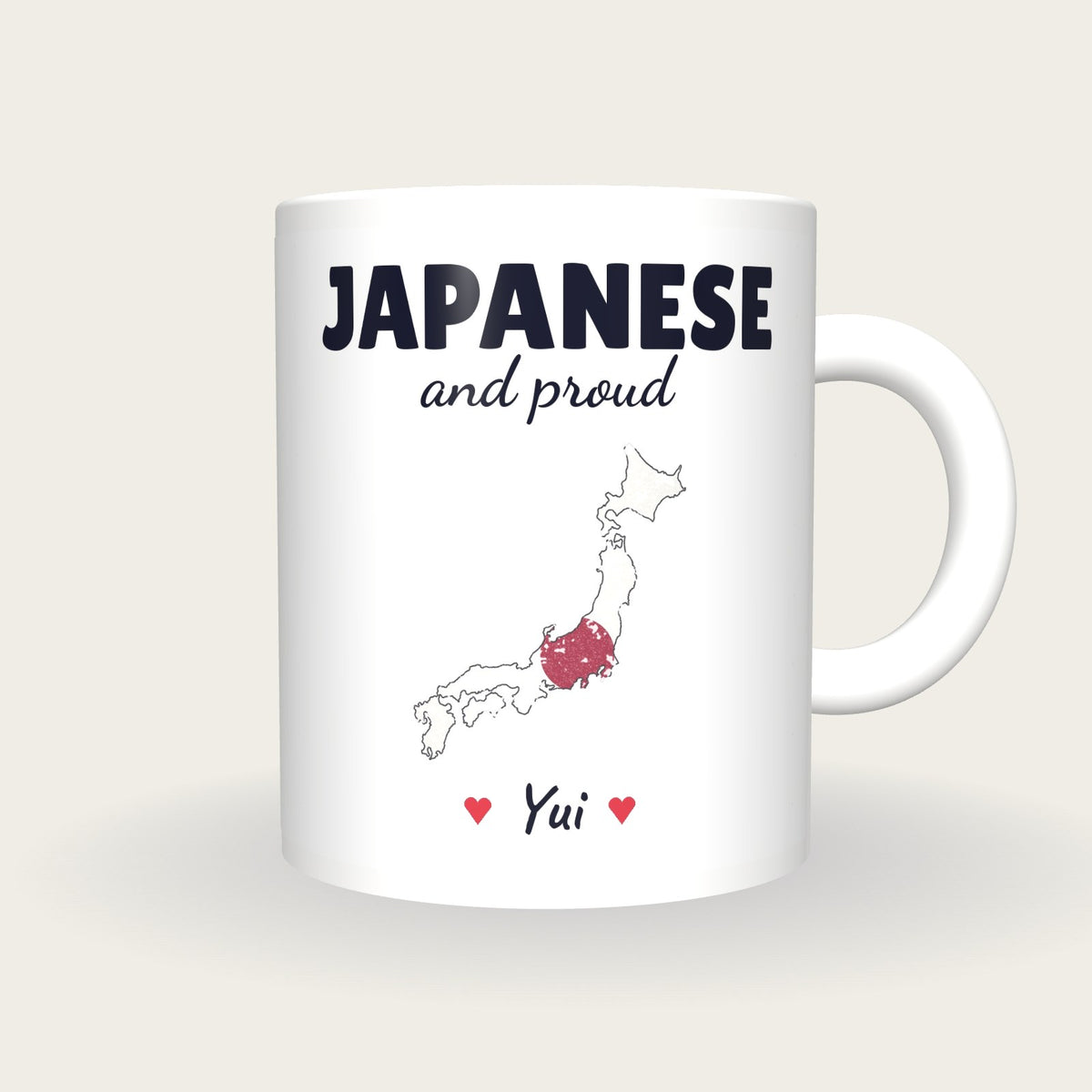 Personalised Japan Map Mug, Japanese And Proud, front