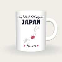 Personalised Japan Map Mug, My Heart Belongs In Japan, front