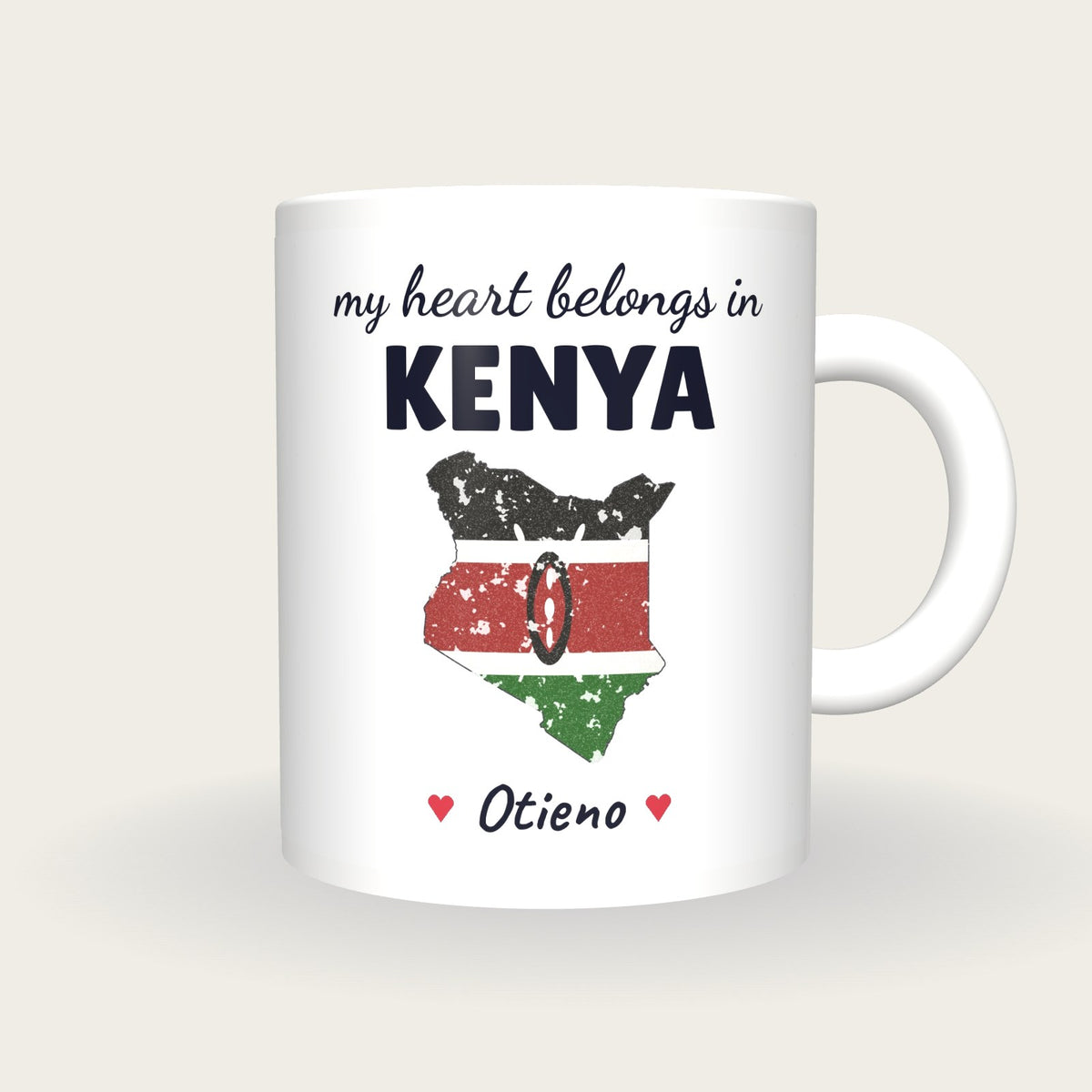Personalised Kenya Map Mug, My Heart Belongs In Kenya, front