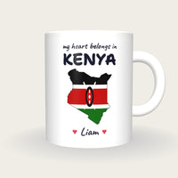 Personalised Kenya Map Mug, My Heart Belongs In Kenya, front