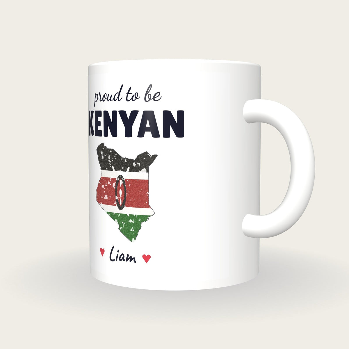Personalised Kenya Map Mug, Proud To Be Kenyan, three-quarter view