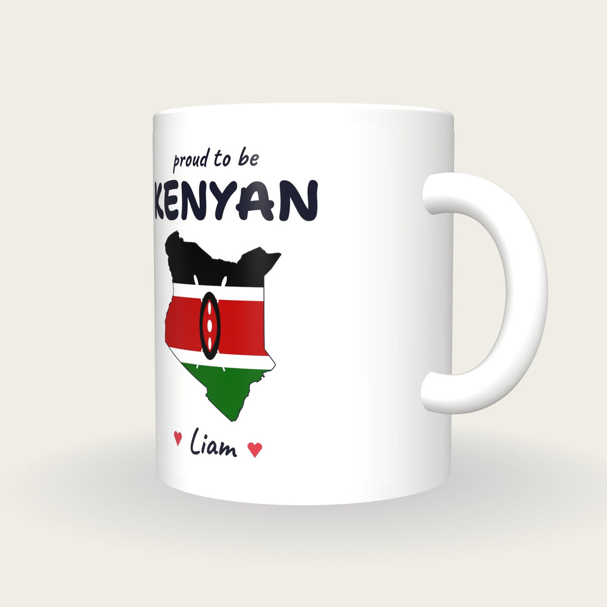 Personalised Kenya Map Mug, Proud To Be Kenyan, three-quarter view