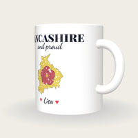 Personalised Lancashire Map Mug, Lancashire And Proud, three-quarter view
