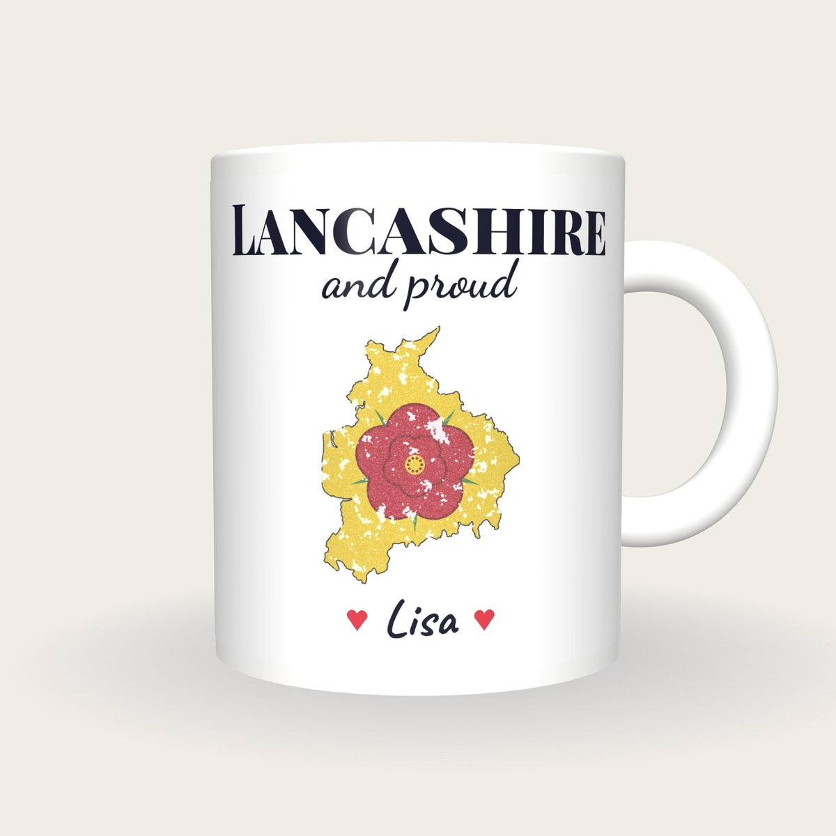 Personalised Lancashire Map Mug, Lancashire And Proud, front