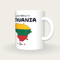 Personalised Lithuania Map Mug, My Heart Belongs In Lithuania, three-quarter view